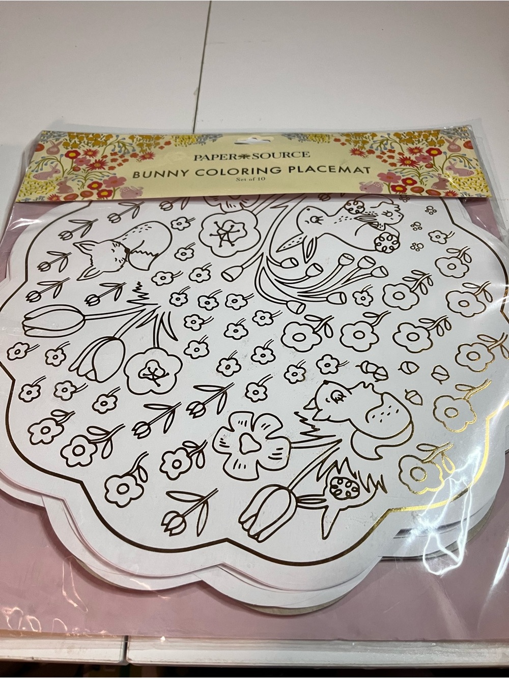 Paper Source White and Gold Bunny Coloring Placemats 7 pcs